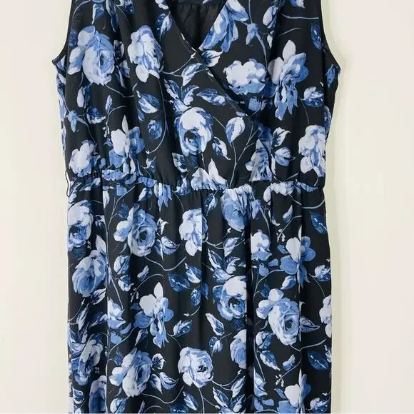 A New Day blue floral chiffon ruffle midi dress large - Picture 3 of 7